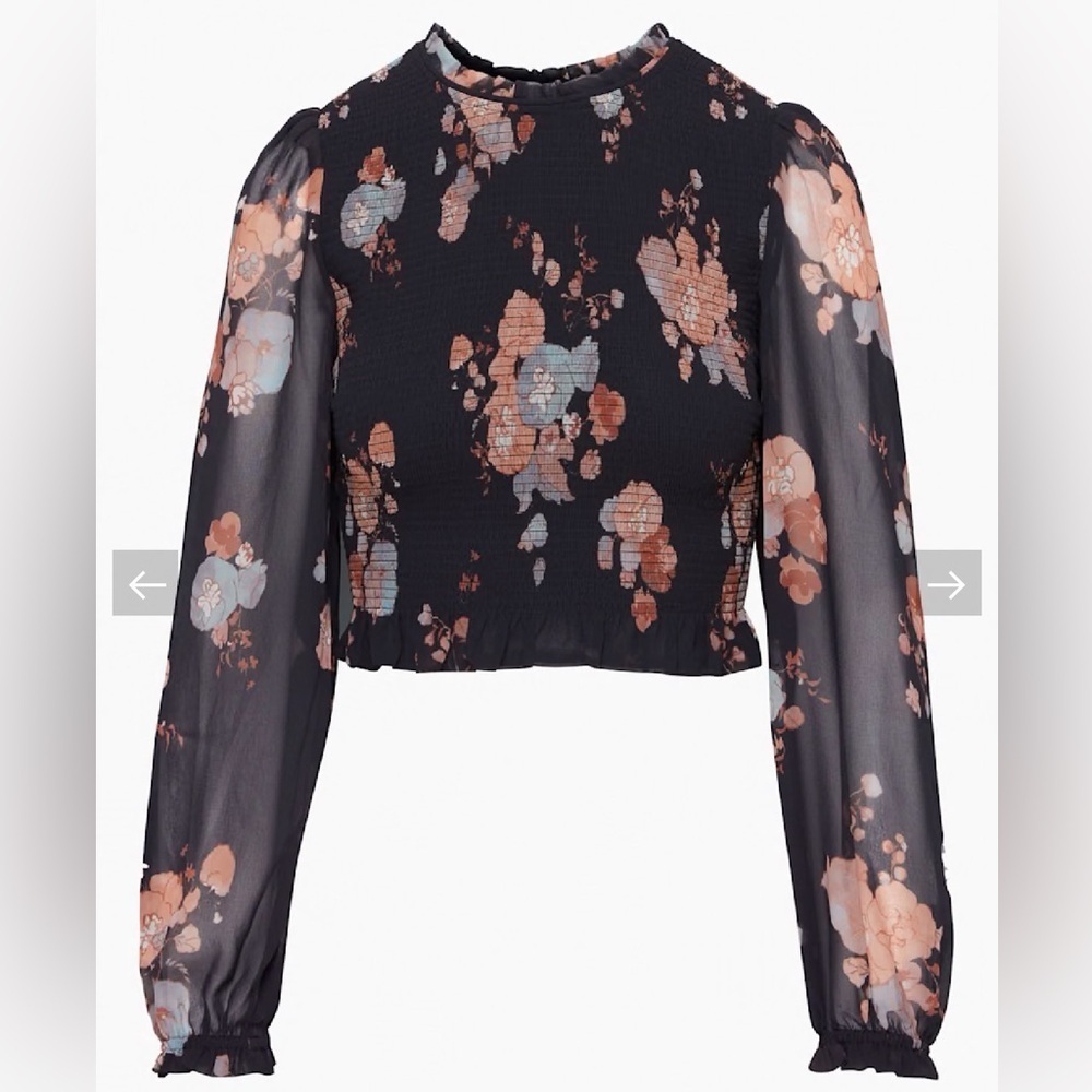 Wilfred New Tempest Black Floral Sheer Sleeve Blouse